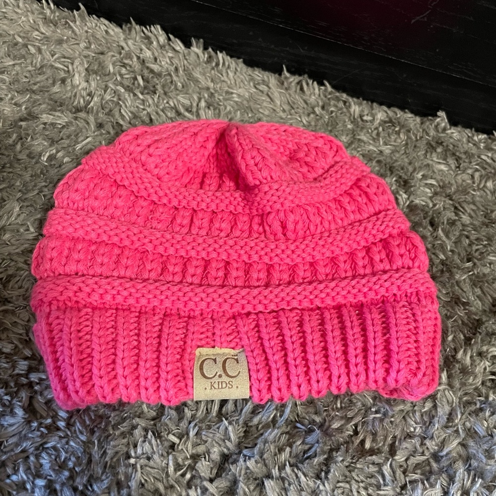 Little Girl’s CC Kids Pink Thick Chunky Crochet Beanie Cap One Size